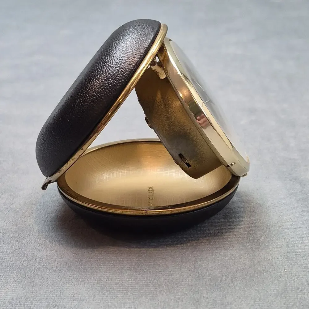Westclox Travel Alarm Clock Vintage Round Black Clam Shell Case Japan Works